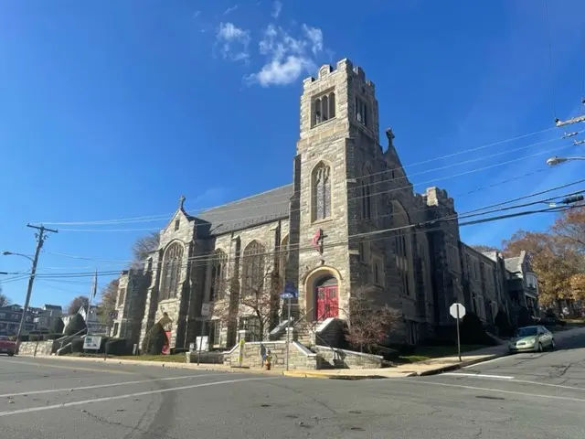 A church on the corner of the street